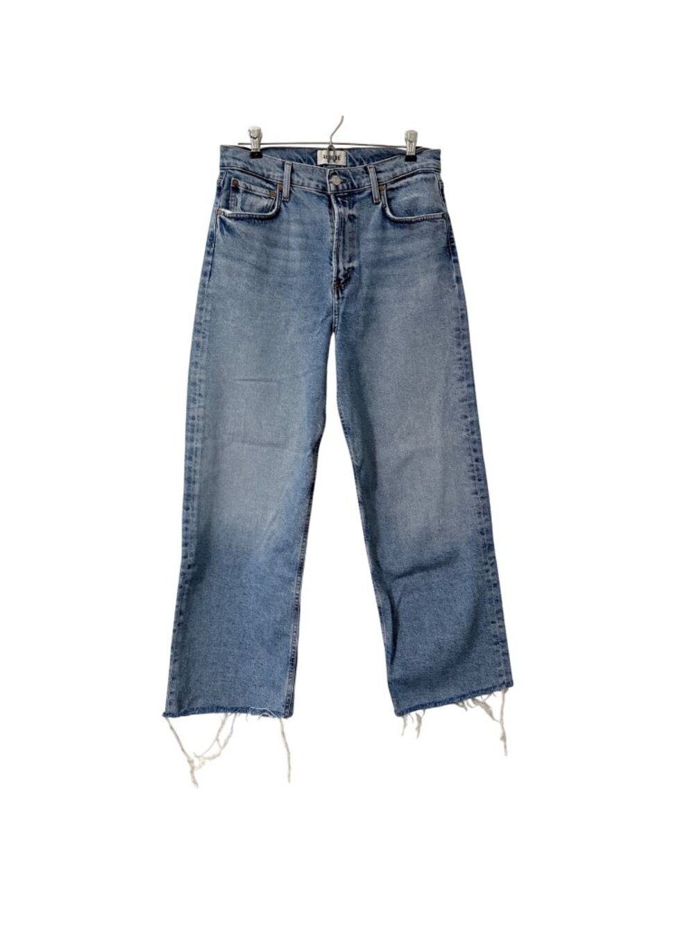 Agolde Medium Wash Ren High Rise Raw Hem Relaxed Leg Jeans Womens Size 28